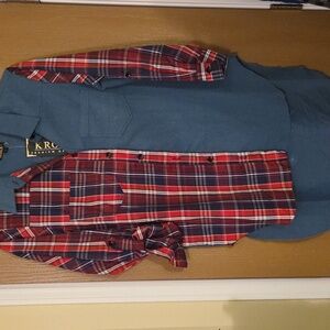 plaid & denim button down shirt NWT